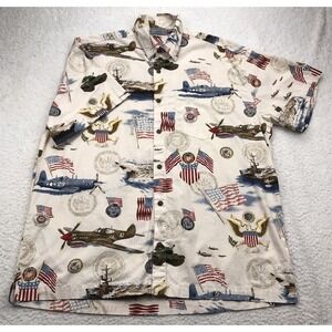 High Seas Trading Shirt L Military Flag Airplanes Aircraft Carrier MADE USA RARE